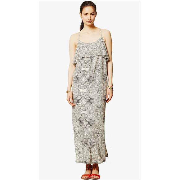 Anthropologie Vanessa Virginia Women's Black White Talitha Tiered Maxi Dress 4 - Picture 1 of 11